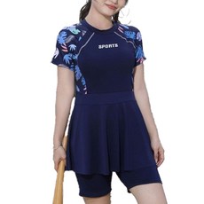 女款大尺碼保守連體泳裙套裝 泳衣，2XL-4XL, XXL, 藏青色