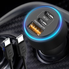 프라임큐 68W 3포트 차량용충전기 + C to C 케이블 세트, PR-PDCG200, 블랙 블랙, PR-PDCG200