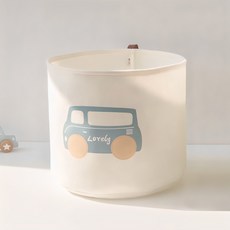 Moonlight Market 圓形把手絎縫布質籃子籃子, 藍色汽車, 1個