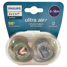PHILIPS 飛利浦 AVENT 新安怡 Ultra Air 奶嘴2入組, 獅子+河馬, 6~18 個月適用, 6~18個月, 獅子 + 河馬, 1組
