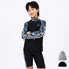 AQUATICA 孩童拉鍊式防曬泳衣+泳褲+泳帽+收納袋 AQA375