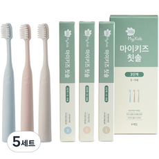그린핑거 마이키즈 3단계 유아 칫솔, 그레이, 블루, 핑크, 6개입, 5세트