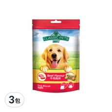 CLASSIC PETS 加好寶 狗餅乾，牛肉風味，幫助清潔牙垢，防潮夾鏈設計, 300g, 3包