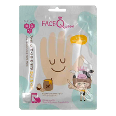 FACEQueeN 蜂蜜牛奶保濕護手膜, 超密著手套式, 牛奶嫩白滋潤精華, 可觸碰手機, 16g, 1包