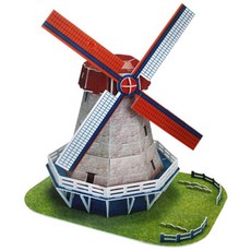 3D 매직퍼즐 내가 만드는 세계 유명 건축물 시리즈 네덜란드 풍차 종이블록, 45피스, 1개 1개, 45피스