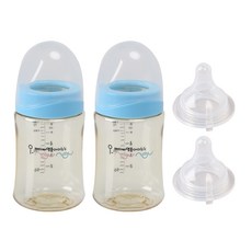 아이누누 더블팩 PES 노꼭지 젖병 180ml + 젖꼭지 2개입, S (0~3개월), 블루