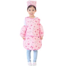 플리에 여아용 민소매 앞치마 + 두건 + 토시 + 지퍼백 세트 핑크리본