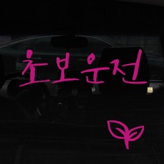 1AM 캘리그라피 자동차 스티커 시크 초보운전 + 주유구 스티커 새싹, 분홍, 1세트