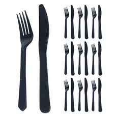 투고팩 위생적인 개별 포장 블랙 일회용 포크 10p + 나이프 10p 세트, 1세트