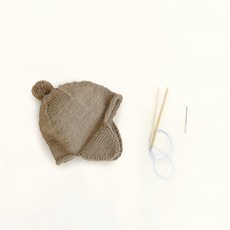 멜로우 아기 귀달이모자 뜨개질 키트, 오트, 1세트
