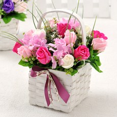 HAPPY WORLD 肥皂花法國籃子, 粉紅玫瑰混合