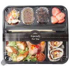 6칸 일회용 돈까스 도시락용기 5p + 블랙 원띠지 5p, 1세트, 5개
