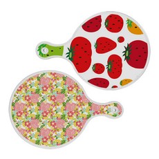 로엠디자인 서빙 원형 도마 보드 2p 딸기형상 세트, 딸기형상, 분홍장미넝쿨, 1세트