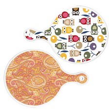 로엠디자인 서빙 원형 도마 보드 2p 부엉이 세트, 부엉이, 적황색라인아트, 1세트