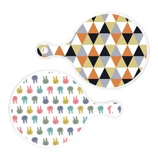 로엠디자인 서빙 원형 도마 보드 2p 오렌지셰브런패턴 세트, 오렌지셰브런패턴, 토끼, 1세트