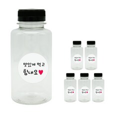 도나앤데코 일자보틀 검정뚜껑 6p + 맛있게먹고힘내요 화이트 스티커 6p, 혼합 색상, 250ml