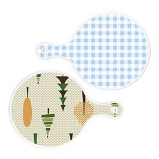 로엠디자인 원형 서빙 도마 보드 2p 체크파스텔블루 세트, 체크파스텔블루, 숲패턴2, 1세트