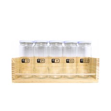 핸드팩토리 양념통 원형 라지 화이트캡 5p + 1단 우드선반 대 + 러브쿠킹 라벨, 1세트, 양념통 + 우드선반 + 라벨