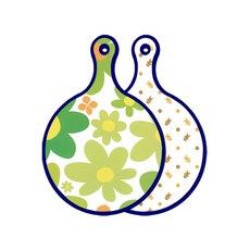 로엠디자인 블루에디션 양면 원형 서빙 도마 floral 개나리, 쿠키, 1개