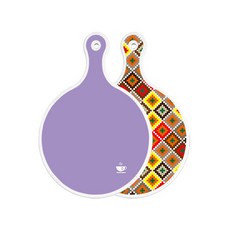 로엠디자인 양면 원형 서빙 도마 보라, 체크라인다이아, 1개