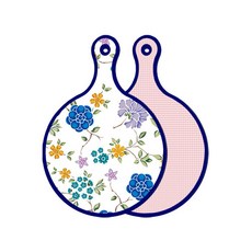 로엠디자인 블루 에디션 양면 원형 서빙 도마 보드 로맨틱블루floral화이트, 훈색체크, 1개