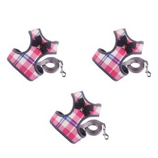  아리코 DrMini 양이 & 아지 체크스트라이프 하네스 스트랩 3p + 리드줄 3p, 핑크 