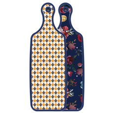 Roem Design藍色版雙面服務砧板 藍色調花朵, 英格蘭綁定黃色格子, 1個