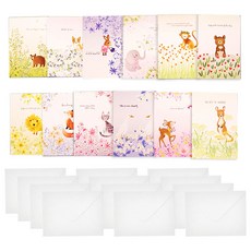 마음담아 동화속 동물 엽서 12종 + 봉투 12p 세트, 혼합 색상, 1세트