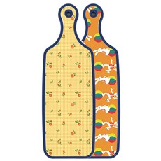로엠디자인 블루에디션 양면 서빙 도마 토끼2, 치자색플라워체크, 1개