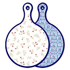 로엠디자인 블루에디션 양면 원형 서빙 도마 장단색꽃고비, 블루타일, 1개