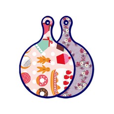 로엠디자인 블루에디션 양면 원형 서빙 도마 꼬마도넛, 벽람색플라워, 1개