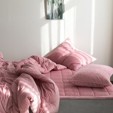 엘레나하임 허그 극세사 차렵이불 + 베개커버 + 누빔패드 세트, 핑크
