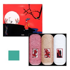 송월타월 화투세면타월 분홍색 + 흰색 + 연갈색 홍단선물세트 + 독일행주 랜덤 발송, 혼합 색상, 1세트