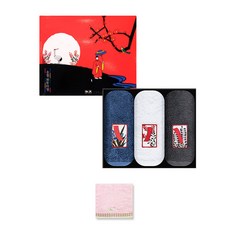 송월타월 화투세면타올 초단선물세트 + 허니펜스 핸드타올 분홍, 진파랑, 흰색, 진회색, 1세트