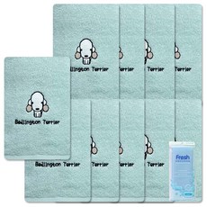 송월타월 큐티퍼피 타월 베들링턴테리어 연두 10p + 프레시목욕타월 하늘, 혼합 색상, 1세트