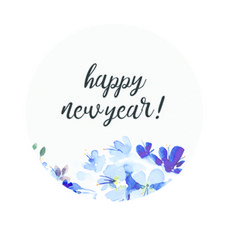 도나앤데코 새해가 밝았어요 푸른꽃잎 happy new year 4cm 원형 스티커, 혼합 색상, 60개입