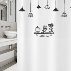 디자인수풀 샤워 커튼 커피 하우스 S 1520 x 1880 + 플라스틱 고리, 1세트