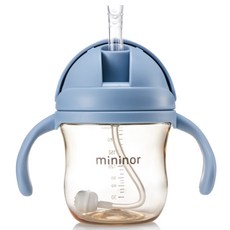 미니노어 PPSU 역류방지 양손 추빨대컵 220ml, 블루, 1개