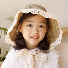 우주아이 여아용 실비아 밀짚보넷