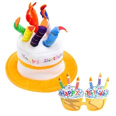 파티쇼 생일케익모자 + 컵케익안경, 옐로우, 1세트