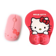 헬로키티 저소음 무선마우스 + 손목보호 마우스패드, HK-W330M, 핑크,레드