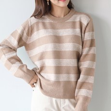 빼빼 여성용 포근따뜻 잔단가라 라운드니트티셔츠