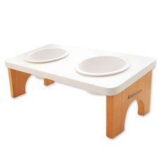 MONAGIO 寵物狗2格餐碗木桌+陶瓷碗 2入, 白色自然, 1個