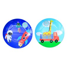 진저 유아 디자인 원형접시 소 2종 세트, 우주로켓, 트럭애니멀, 1세트