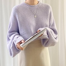 아모르데이 여성용 알트홀가먼트 루즈핏 베이직 데일리 라운드넥 니트