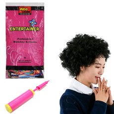 삐에로 풍선 가발 세트 + 손펌프 랜덤 발송, 블랙, 1세트