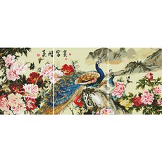아트조이 DIY 보석 십자수 캔버스형 3단 세트 40 x 50 cm, 꽃과 공작, 1세트