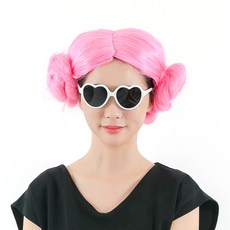 파티용 양머리 가발 + 하트 안경 세트, 가발(핑크), 안경(화이트)