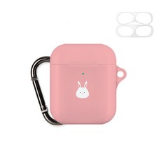 구스페리 러브애니몰 디자인 에어팟 1 / 2 세대 케이스 + 철가루 방지 스티커 + 키링, 단일상품, 토끼
