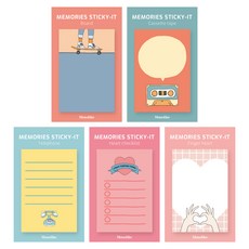 왈가닥스 메모리즈 스티키 점착메모지 5종 세트, Board, Cassette tape, Telephone, Heart checklist, Finger heart, 1세트